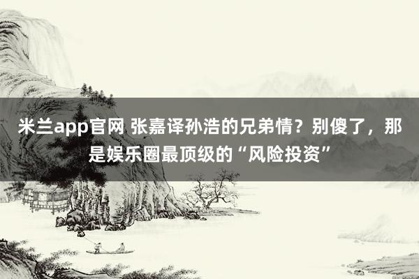 米兰app官网 张嘉译孙浩的兄弟情？别傻了，那是娱乐圈最顶级的“风险投资”