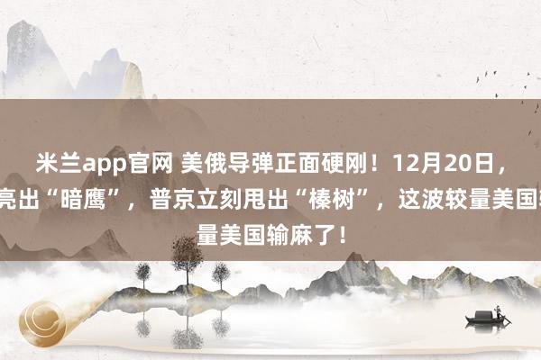 米兰app官网 美俄导弹正面硬刚！12月20日，美国刚亮出“暗鹰”，普京立刻甩出“榛树”，这波较量美国输麻了！