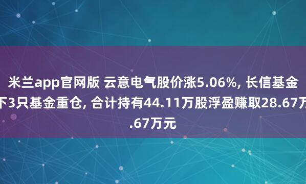 米兰app官网版 云意电气股价涨5.06%, 长信基金旗下3只基金重仓, 合计持有44.11万股浮盈赚取28.67万元