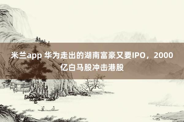 米兰app 华为走出的湖南富豪又要IPO,2000亿白马股冲击港股